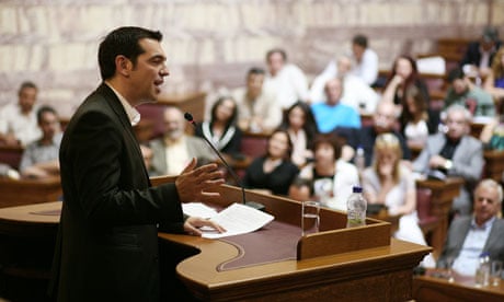 Alexis Tsipras leader of Syriza addresses the party's MPs