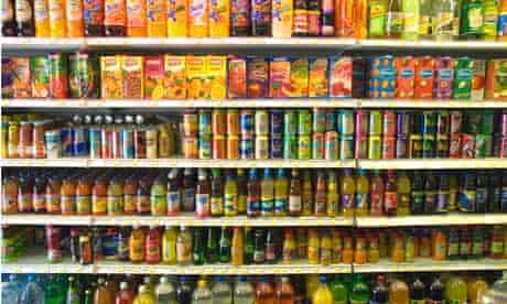 Soft drinks on supermarket shelves
