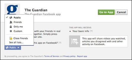 Guardian Facebook app GDP permissions screen