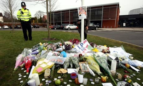 Tributes to teacher Peter Rippington outside Alvechurch middle school in Worcestershire