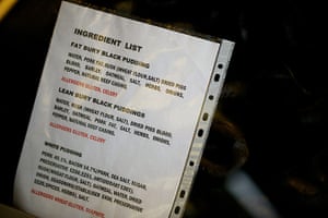 Black pudding stall: List of ingredients
