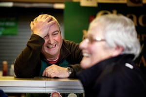 Black pudding stall: Tony Chadwick and a customer