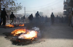 'Qur'an burning' Bagram: Burning tyres during the protest
