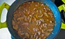 Cooking the filling for Nigella's steak and kidney pudding