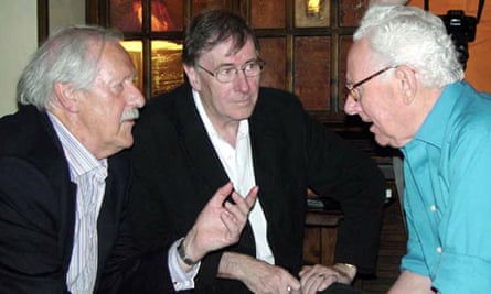 John Christopher, right, with Brian Aldiss, left, and Christopher Piest, centre