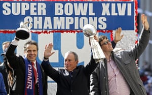 Super bowl parade: Andrew Cuomo, Michael Bloomberg, Eli Manning in the parade