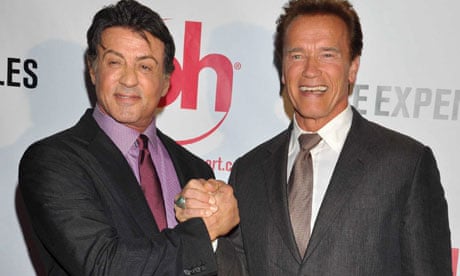 Sylvester Stallone and Anold Schwarzenegger at a film screening
