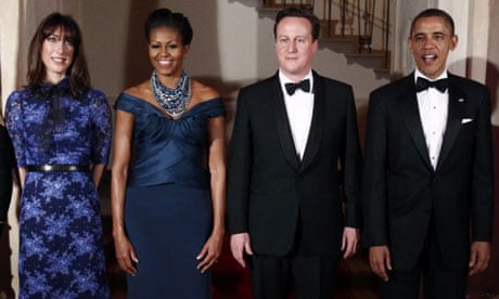 Samantha and David Cameron with Michelle and Barack Obama at the White House state dinner