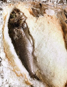 Whole bream baked in coarse salt