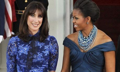 Samantha Cameron in Alesssandra Rich; Michelle Obama in Marchesa