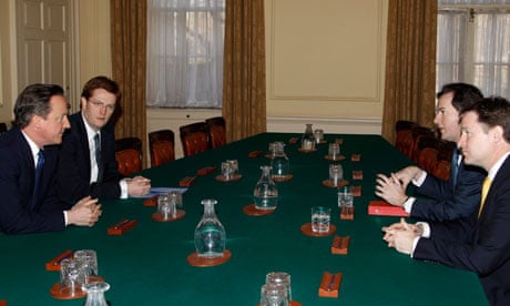 George Osborne, David  Cameron and Nick Clegg at a budget meeting