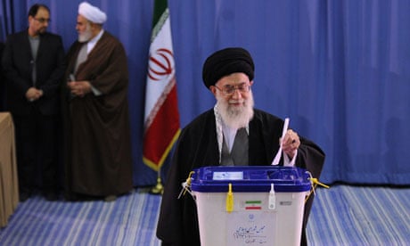 Iran's supreme leader, Ayatollah Ali Khamenei, casting his ballot in Tehran