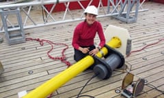 Helen Czerski at work on the deck of British Antarctic Survey ship