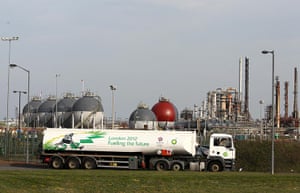 Petrol: Grangemouth, Scotland: A petrol tanker leaves the refinery