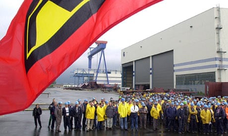 German shipyard workers on strike in 2003.