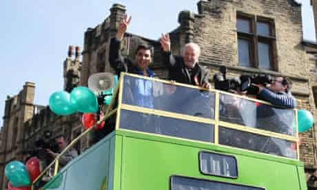 George Galloway waves to supporters in Bradford