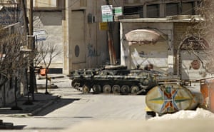 Aleppo, Syria: A BMP-1 personnel carrier advances into Saraquib city