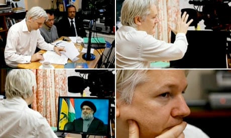 Composite of Assange's new interview show