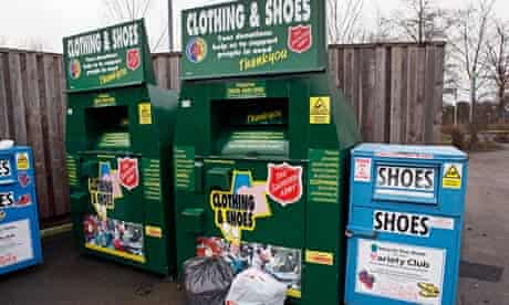 Salvation Army clothes recycling banks.