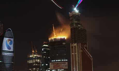 Huge fire engulfs top of Russian skyscraper