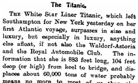 Titanic, Manchester Guardian, 11 April 1912