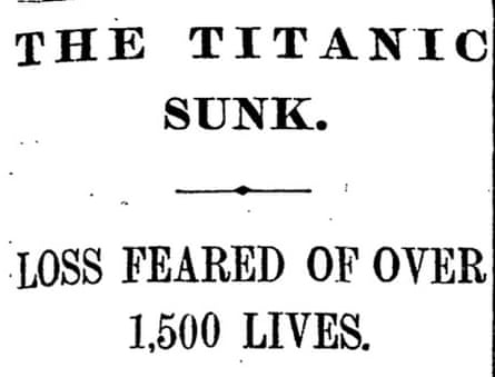 Titanic sunk, Manchester Guardian, 16 April 1912