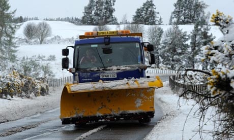 A snow plough at work near Auchterarder, Scotland