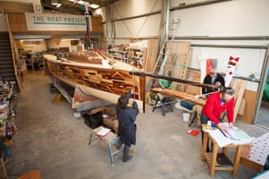 The Boat Project: Exectuive director of the project Gwen Van Spijk measures the fore