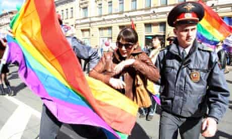 Police detain a gay rights activist in St Petersburg