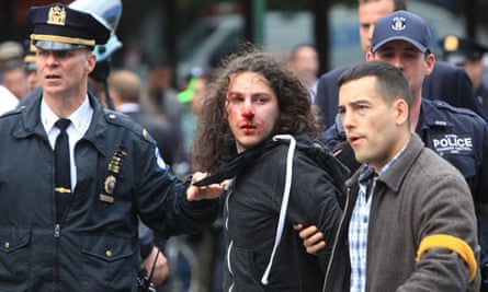 Occupy Wall Street protester arrested by New York City police during a May Day demonstration