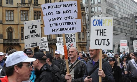 Police protest against cuts in London on 10 May 2012.