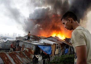 Manila: A blaze at a shanty town in Manila's seaport area