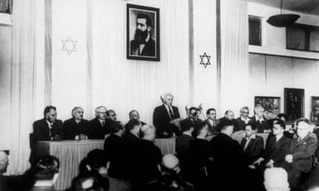 David Ben Gurion reads out the proclamation of independence and creation of the Jewish State of Israel, 1948. 
