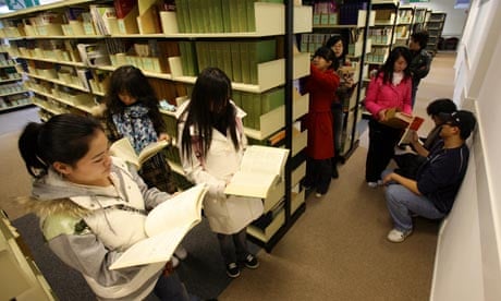 Chinese students in a university library