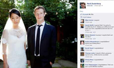 Priscilla Chan and Mark Zuckerberg in their wedding photo posted on Facebook