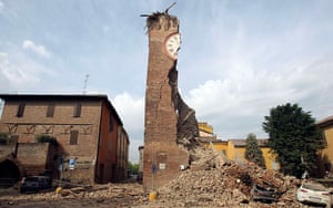 earthquake in italy: The debris from a collapsed clock tower