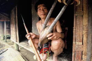 Saola: Katu hunter and saola horns, Laos