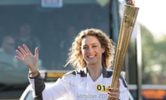 Amy Williams carries the Olympic flame on the leg between Yeovil and Somerton