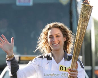 Amy Williams carries the Olympic flame on the leg between Yeovil and Somerton