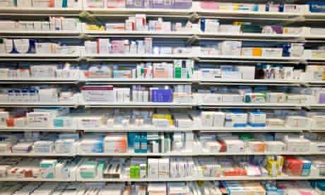 Display of pharmacy shelving in UK pharmacy
