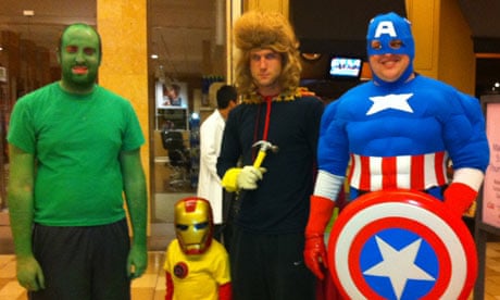 Ben Allison, Kyle Grizzle, Curtis Moore and Nathan Owens dress as Avengers characters