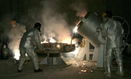 Technicians at a uranium processing site in Isfahan