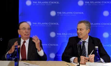 Rupert Murdoch and Tony Blair attend news conference for Atlantic Council Gala