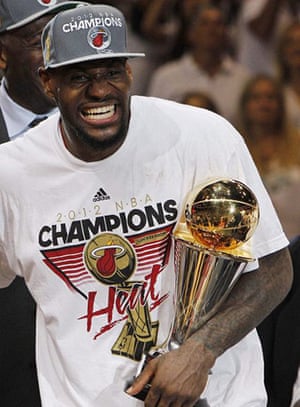 NBA5: Miami Heat small forward LeBron James celebrates 