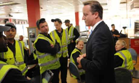 David Cameron meeting workers at an Asda distribution centre in Dartford, Kent