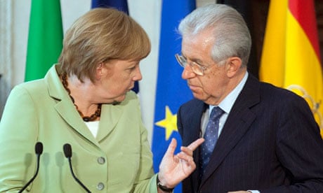 Angela Merkel and Mario Monti at the EU summit