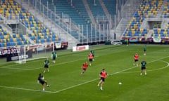 Republic of Ireland players exercise during a training session for Euro 2012 in Gdynia, Poland