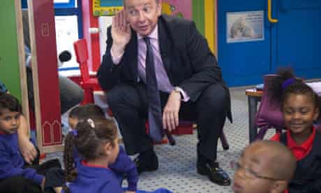 Education secretary, Michael Gove, at the Woodpecker Hall Primary Academy free school in London