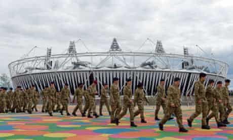 Soldiers are shown around the Olympic Park