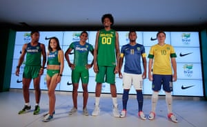 Olympic kit designs: Members of the Brazilian athletics team present the official uniforms